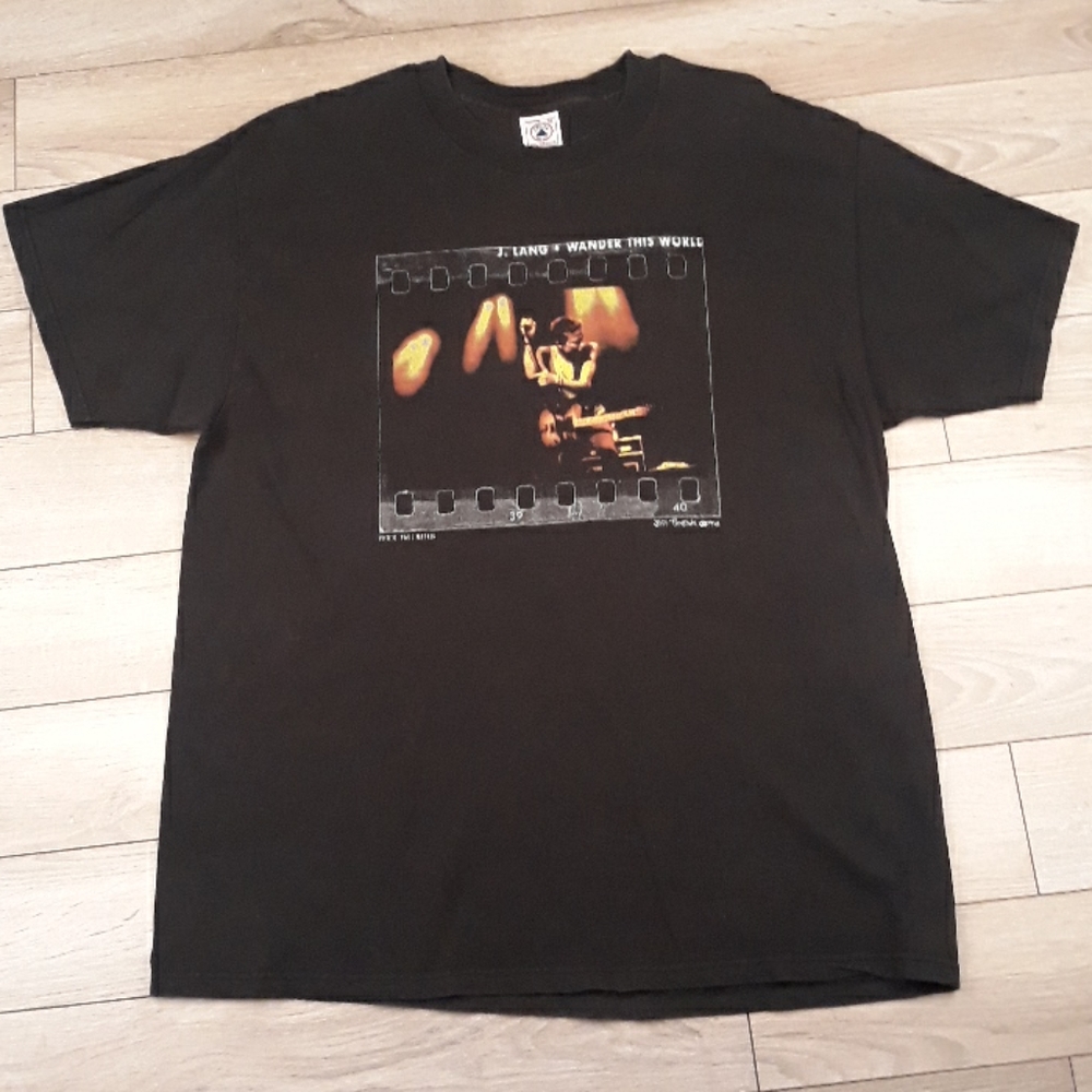 JOHNNY‎ LANG Band Wander This World Tour Black Cotton Mens T Shirt Sz XL 90s Y2K